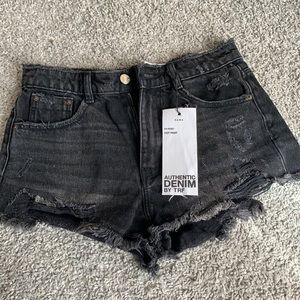 BRAND NEW zara black ripped jean shorts
